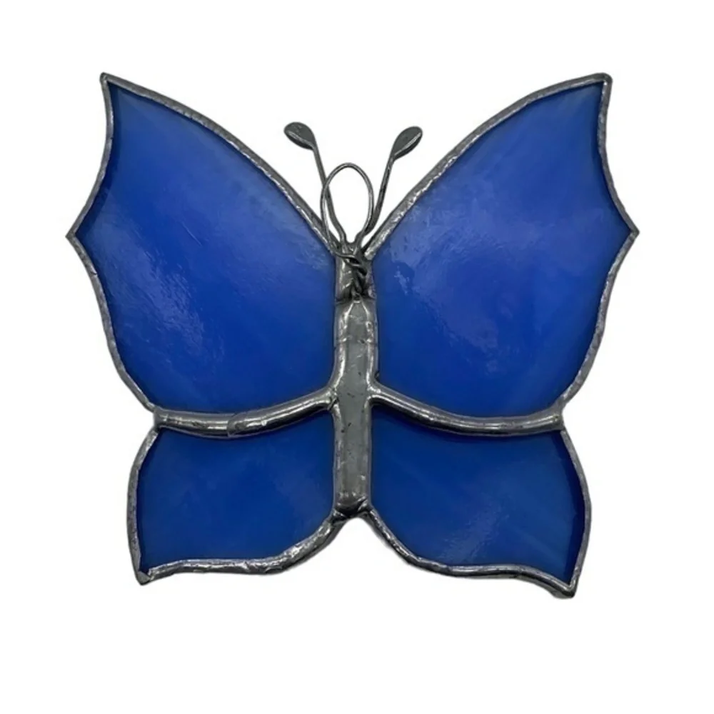 Vintage Blue Stain Glass Butterfly Suncatcher